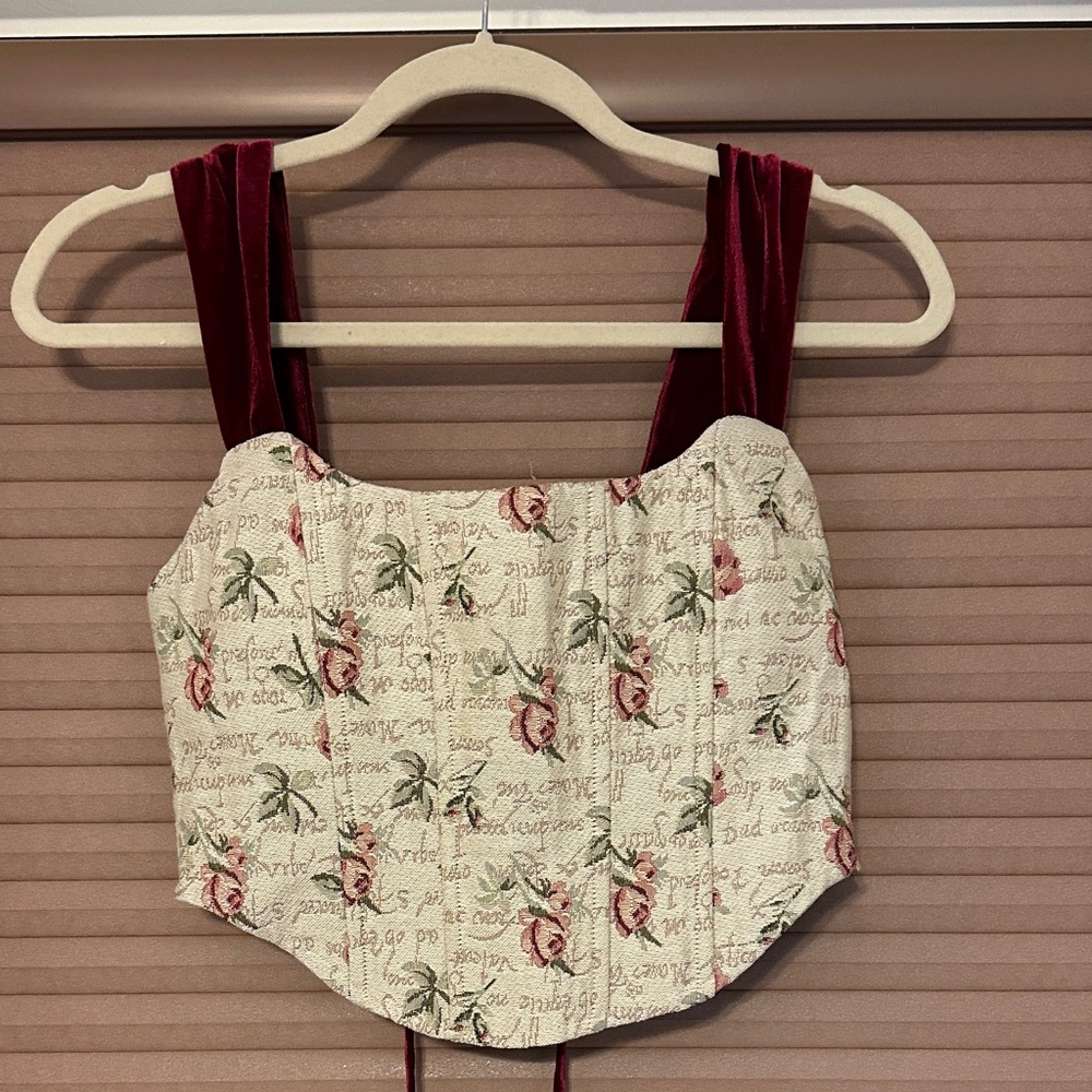 Floral Corset Top with Red Straps